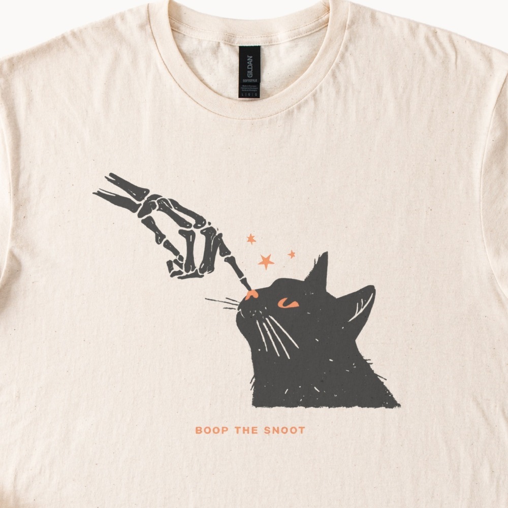 Skeleton Hand Boop the Snoot Linocut Graphic Tee